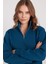Kadın Relax Fit Rahat Kesim Pamuklu Içi Polarlı Yarım Fermuarlı Indigo Dik Yaka Sweatshirt 2