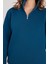 Kadın Relax Fit Rahat Kesim Pamuklu Içi Polarlı Yarım Fermuarlı Indigo Dik Yaka Sweatshirt 3