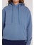 Kadın Oversize Geniş Kesim Pamuklu Yumuşak Dokulu Içi Polarlı Basic Indigo Kapüşonlu Sweatshirt 3