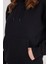 Kadın Oversize Geniş Kesim Pamuklu Yumuşak Dokulu Içi Polarlı Basic Siyah Kapüşonlu Sweatshirt 3