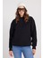Kadın Oversize Geniş Kesim Pamuklu Yumuşak Dokulu Içi Polarlı Basic Siyah Kapüşonlu Sweatshirt 4