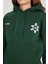 Kadın Oversize Geniş Kesim Pamuklu Yumuşak Dokulu Içi Polarlı Baskılı Yeşil Kapüşonlu Sweatshirt 3