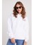 Kadın Oversize Geniş Kesim Pamuklu Yumuşak Dokulu Içi Polarlı Baskılı Beyaz Kapüşonlu Sweatshirt 1