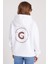 Kadın Oversize Geniş Kesim Pamuklu Yumuşak Dokulu Içi Polarlı Baskılı Beyaz Kapüşonlu Sweatshirt 7