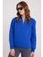Kadın Relax Fit Rahat Kesim Pamuklu Içi Polarlı Yarım Fermuarlı Sax Mavi Dik Yaka Sweatshirt 1