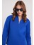Kadın Relax Fit Rahat Kesim Pamuklu Içi Polarlı Yarım Fermuarlı Sax Mavi Dik Yaka Sweatshirt 2