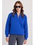 Kadın Relax Fit Rahat Kesim Pamuklu Içi Polarlı Yarım Fermuarlı Sax Mavi Dik Yaka Sweatshirt 4