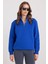 Kadın Relax Fit Rahat Kesim Pamuklu Içi Polarlı Yarım Fermuarlı Sax Mavi Dik Yaka Sweatshirt 5