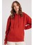Kadın Oversize Geniş Kesim Pamuklu Yumuşak Dokulu Içi Polarlı Basic Kiremit Kapüşonlu Sweatshirt 1
