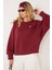 Kadın Regular Fit Klasik Kesim %100 Pamuk Baskılı Bisiklet Yaka Bordo Sweatshirt 4