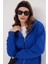 Kadın Relax Fit Rahat Kesim Pamuklu Içi Polarlı Çift Cepli Fermuarlı Sax Mavi Kapüşonlu Sweatshirt 1