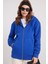 Kadın Relax Fit Rahat Kesim Pamuklu Içi Polarlı Çift Cepli Fermuarlı Sax Mavi Kapüşonlu Sweatshirt 2