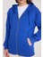 Kadın Relax Fit Rahat Kesim Pamuklu Içi Polarlı Çift Cepli Fermuarlı Sax Mavi Kapüşonlu Sweatshirt 3