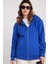 Kadın Relax Fit Rahat Kesim Pamuklu Içi Polarlı Çift Cepli Fermuarlı Sax Mavi Kapüşonlu Sweatshirt 4