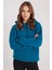 Kadın Oversize Geniş Kesim Pamuklu Yumuşak Dokulu Içi Polarlı Basic Petrol Kapüşonlu Sweatshirt 1