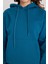 Kadın Oversize Geniş Kesim Pamuklu Yumuşak Dokulu Içi Polarlı Basic Petrol Kapüşonlu Sweatshirt 3