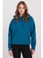 Kadın Oversize Geniş Kesim Pamuklu Yumuşak Dokulu Içi Polarlı Basic Petrol Kapüşonlu Sweatshirt 5
