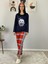 Kadın Ekose Desenli Uyku Bantlı Pijama Takımı (Lacivert-Kırmızı) 3