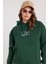 Kadın Oversize Geniş Kesim Pamuklu Yumuşak Dokulu Içi Polarlı Baskılı Yeşil Kapüşonlu Sweatshirt 4