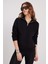 Kadın Relax Fit Rahat Kesim Pamuklu Içi Polarlı Yarım Fermuarlı Siyah Dik Yaka Sweatshirt 1
