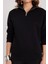 Kadın Relax Fit Rahat Kesim Pamuklu Içi Polarlı Yarım Fermuarlı Siyah Dik Yaka Sweatshirt 3