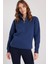 Kadın Relax Fit Rahat Kesim Pamuklu Içi Polarlı Yarım Fermuarlı Lacivert Dik Yaka Sweatshirt 2