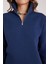 Kadın Relax Fit Rahat Kesim Pamuklu Içi Polarlı Yarım Fermuarlı Lacivert Dik Yaka Sweatshirt 3