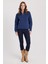 Kadın Relax Fit Rahat Kesim Pamuklu Içi Polarlı Yarım Fermuarlı Lacivert Dik Yaka Sweatshirt 4
