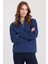 Kadın Relax Fit Rahat Kesim Pamuklu Içi Polarlı Yarım Fermuarlı Lacivert Dik Yaka Sweatshirt 5