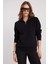 Kadın Relax Fit Rahat Kesim Pamuklu Içi Polarlı Yarım Fermuarlı Siyah Dik Yaka Sweatshirt 4