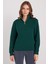 Kadın Relax Fit Rahat Kesim Pamuklu Içi Polarlı Yarım Fermuarlı Haki Dik Yaka Sweatshirt 1