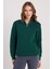 Kadın Relax Fit Rahat Kesim Pamuklu Içi Polarlı Yarım Fermuarlı Haki Dik Yaka Sweatshirt 4