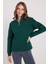 Kadın Relax Fit Rahat Kesim Pamuklu Içi Polarlı Yarım Fermuarlı Haki Dik Yaka Sweatshirt 5