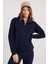 Kadın Relax Fit Rahat Kesim Pamuklu Içi Polarlı Yarım Fermuarlı Lacivert Dik Yaka Sweatshirt 1