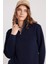 Kadın Relax Fit Rahat Kesim Pamuklu Içi Polarlı Yarım Fermuarlı Lacivert Dik Yaka Sweatshirt 2