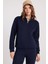 Kadın Relax Fit Rahat Kesim Pamuklu Içi Polarlı Yarım Fermuarlı Lacivert Dik Yaka Sweatshirt 5
