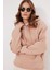 Kadın Oversize Geniş Kesim Pamuklu Yumuşak Dokulu Içi Polarlı Basic Vizon Kapüşonlu Sweatshirt 1
