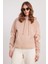 Kadın Oversize Geniş Kesim Pamuklu Yumuşak Dokulu Içi Polarlı Basic Vizon Kapüşonlu Sweatshirt 2
