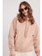 Kadın Oversize Geniş Kesim Pamuklu Yumuşak Dokulu Içi Polarlı Basic Vizon Kapüşonlu Sweatshirt 4