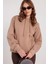 Kadın Oversize Geniş Kesim Pamuklu Yumuşak Dokulu Içi Polarlı Basic Vizon Kapüşonlu Sweatshirt 5