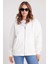 Kadın Relax Fit Rahat Kesim Pamuklu Içi Polarlı Çift Cepli Fermuarlı Beyaz Kapüşonlu Sweatshirt 1