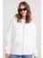 Kadın Relax Fit Rahat Kesim Pamuklu Içi Polarlı Çift Cepli Fermuarlı Beyaz Kapüşonlu Sweatshirt 5