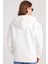 Kadın Relax Fit Rahat Kesim Pamuklu Içi Polarlı Çift Cepli Fermuarlı Beyaz Kapüşonlu Sweatshirt 6