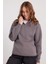 Kadın Relax Fit Rahat Kesim Pamuklu Içi Polarlı Yarım Fermuarlı Gri Dik Yaka Sweatshirt 1