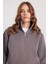 Kadın Relax Fit Rahat Kesim Pamuklu Içi Polarlı Yarım Fermuarlı Gri Dik Yaka Sweatshirt 2