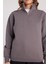 Kadın Relax Fit Rahat Kesim Pamuklu Içi Polarlı Yarım Fermuarlı Gri Dik Yaka Sweatshirt 3