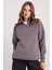 Kadın Relax Fit Rahat Kesim Pamuklu Içi Polarlı Yarım Fermuarlı Gri Dik Yaka Sweatshirt 5