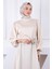 Kemeri Gül Detaylı Saten Tesettür Abiye- Bej 4