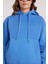 Kadın Oversize Geniş Kesim Pamuklu Yumuşak Dokulu Içi Polarlı Basic Mavi Kapüşonlu Sweatshirt 3