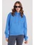 Kadın Oversize Geniş Kesim Pamuklu Yumuşak Dokulu Içi Polarlı Basic Mavi Kapüşonlu Sweatshirt 4